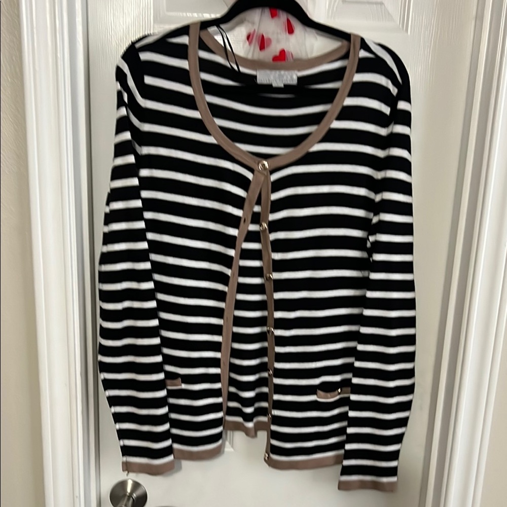Carolyn Taylor Black and White Striped Cardigan Sweater